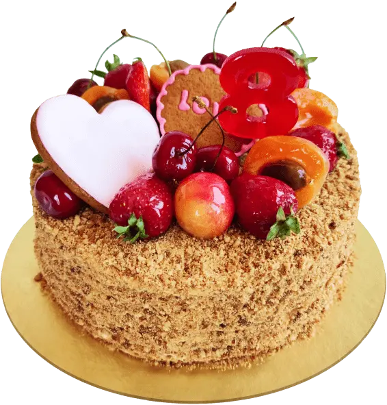 Торт праздничный на день рождения медовик карамельный с ягодным декором