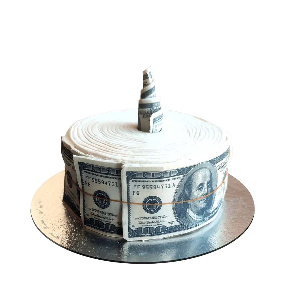 Торт на день рождения для мужчины денежный рулон с долларами США